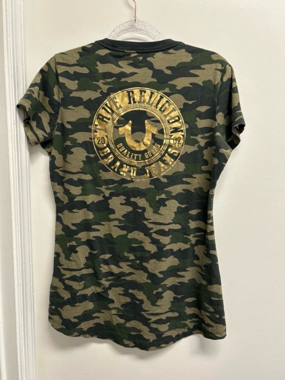 True Religion Women's Camouflage Tee with Gold Logo